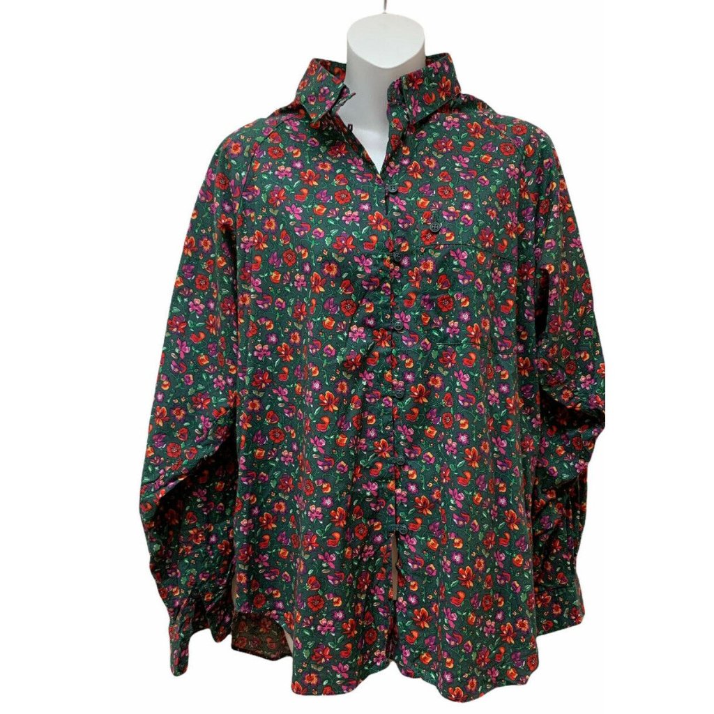 Vintage Liz Sport Retro Floral Blouse Women's L Prairie Cottage Cottagecore